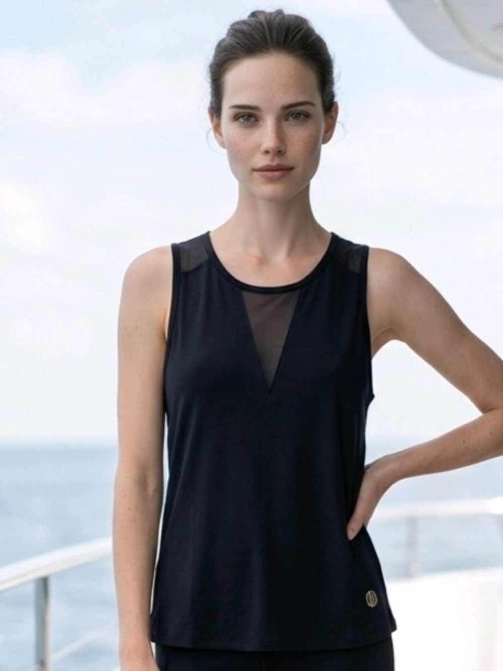 Balance Collection Black Athletic Tank Sheer Accents M NWT